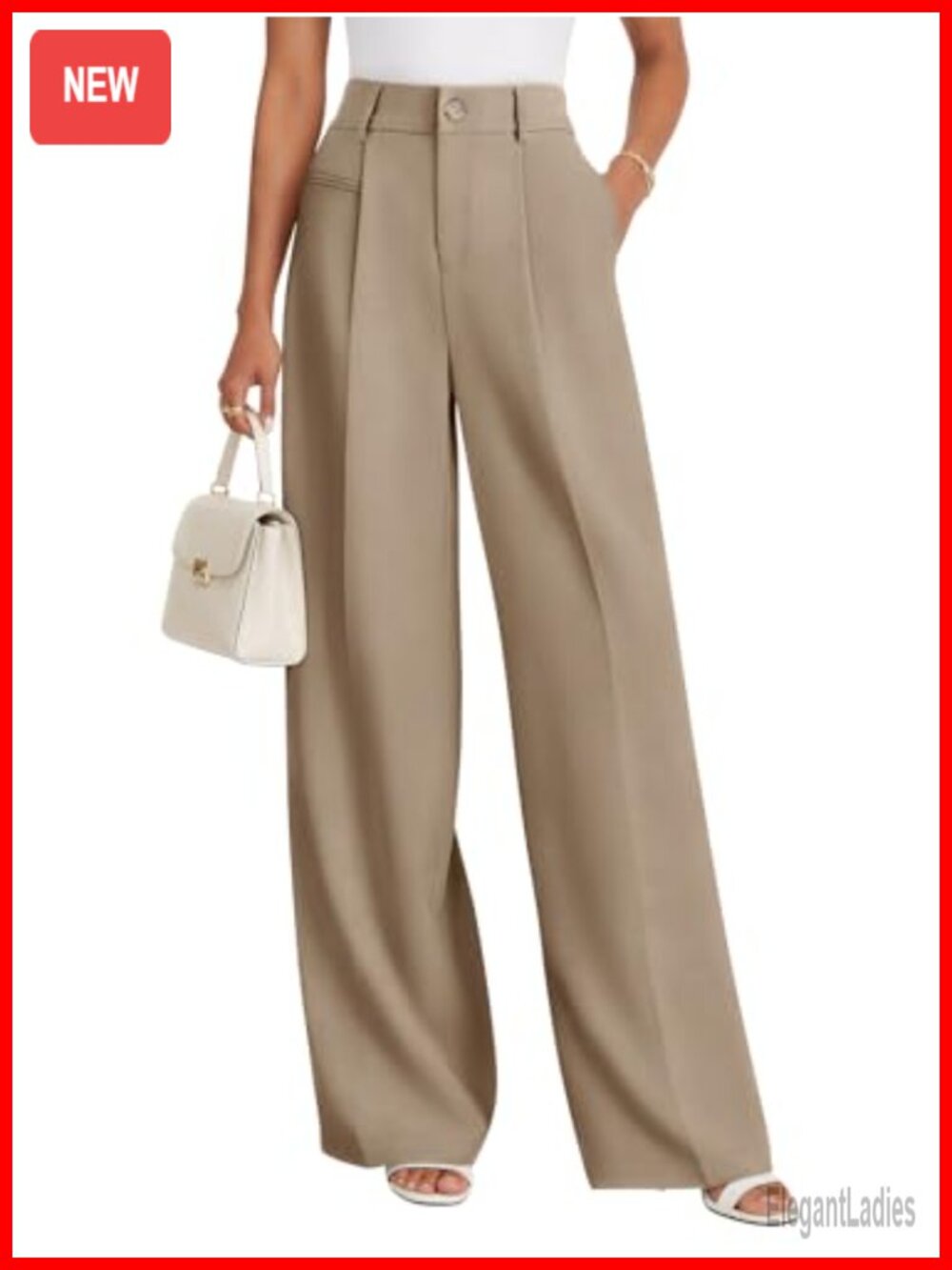 High Waisted Wide Leg Dress Trousers with Pockets Pleated Front Work Pants